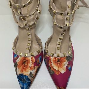 Wild Diva Colorful Floral Ankle Strap Heels